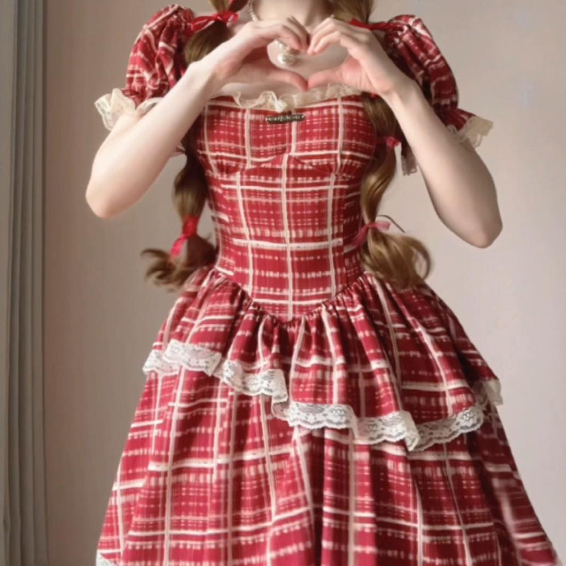 French red sleeve dress summer slightly chubby sweet and spicy irregular LL-198