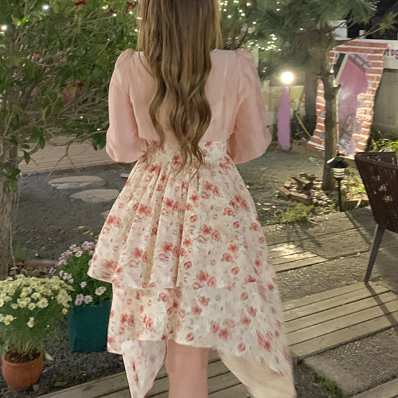 French irregular floral dress summer dress plus size dress LL-153