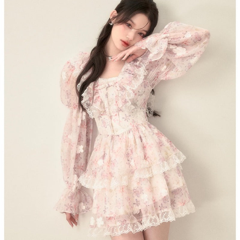 Summer dress flower dress floral suspender cardigan fairy style LL-179