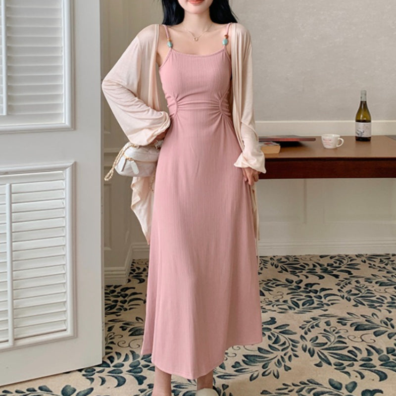 Sunscreen cardigan with suspender dress set two women's summer tops and skirts LL-375