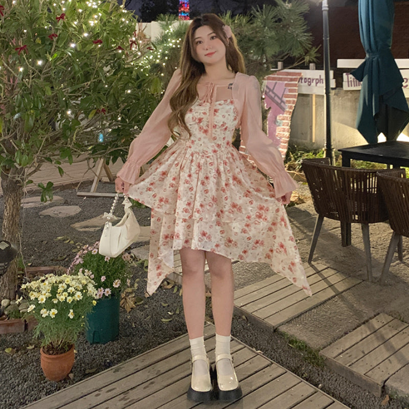 French irregular floral dress summer dress plus size dress LL-153