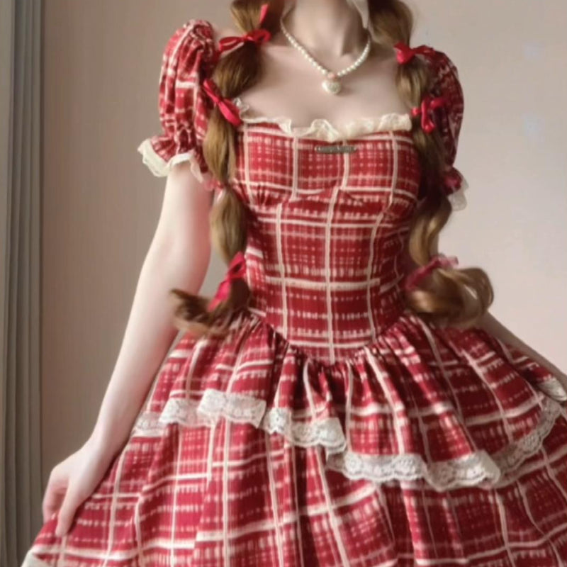 French red sleeve dress summer slightly chubby sweet and spicy irregular LL-198