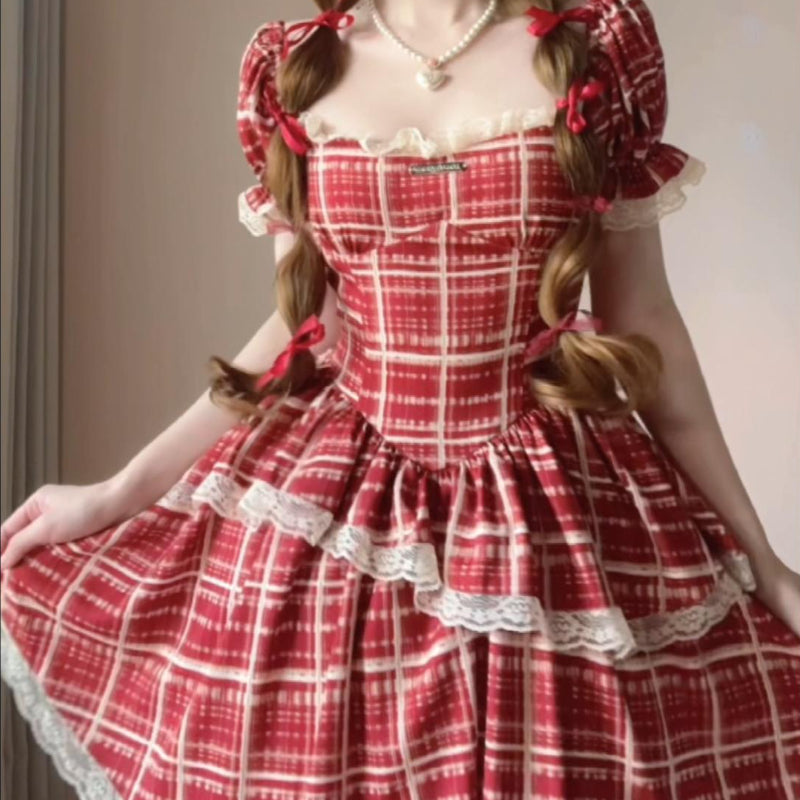 French red sleeve dress summer slightly chubby sweet and spicy irregular LL-198