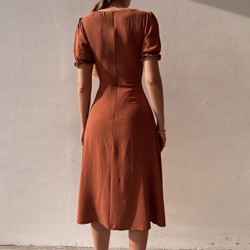 Summer new square neck single-breasted temperament long dress LL-230