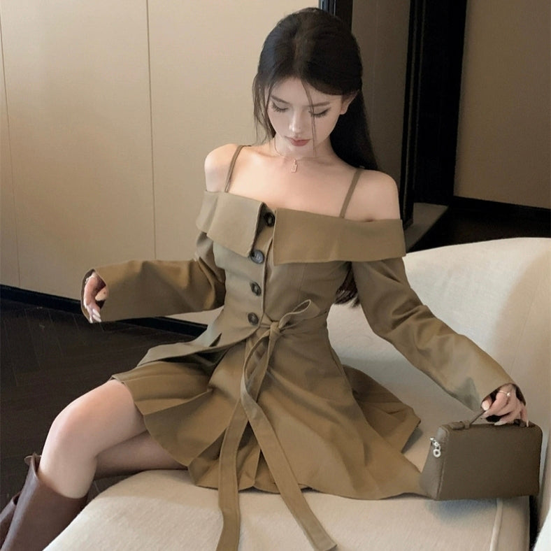 Brown Black two piece set fall fashion shirt+skirt cute casual style LL-652