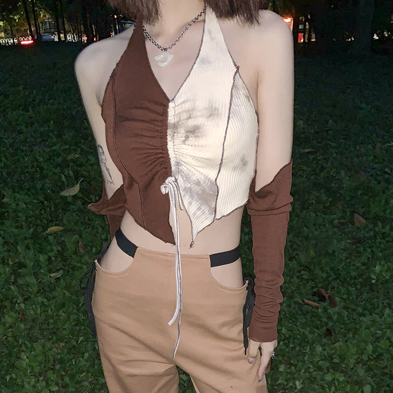 summer new contrast sexy V-neck vest woman long sleeves hottie girl LL-329