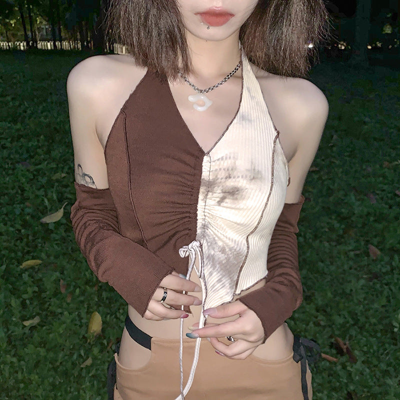 summer new contrast sexy V-neck vest woman long sleeves hottie girl LL-329