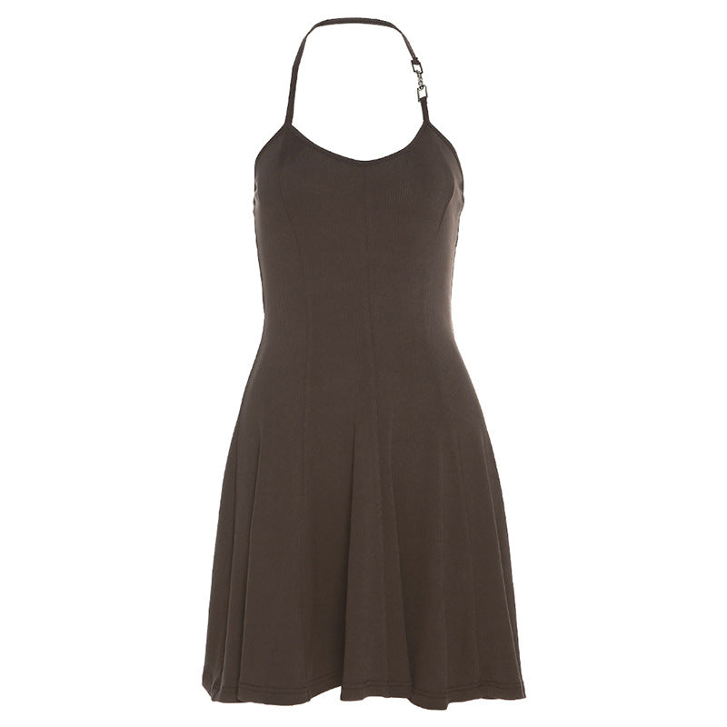2023 cross-border E spring new women's solid color T-shirt fashion backless dress LL-285