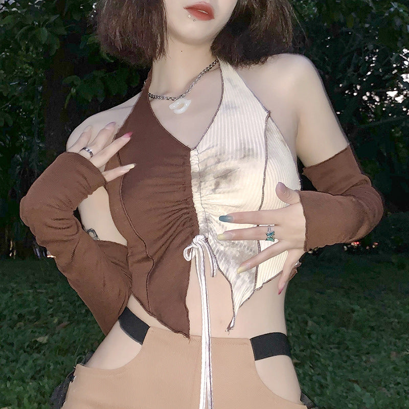 summer new contrast sexy V-neck vest woman long sleeves hottie girl LL-329