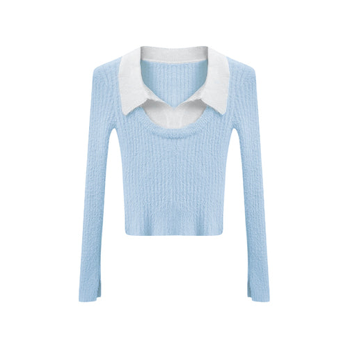Fake two-piece sweater, female autumn temperament, black top, short and long sleeves LL-459