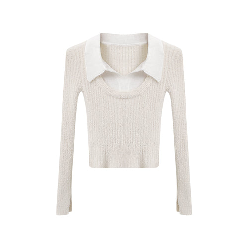 Fake two-piece sweater, female autumn temperament, black top, short and long sleeves LL-459