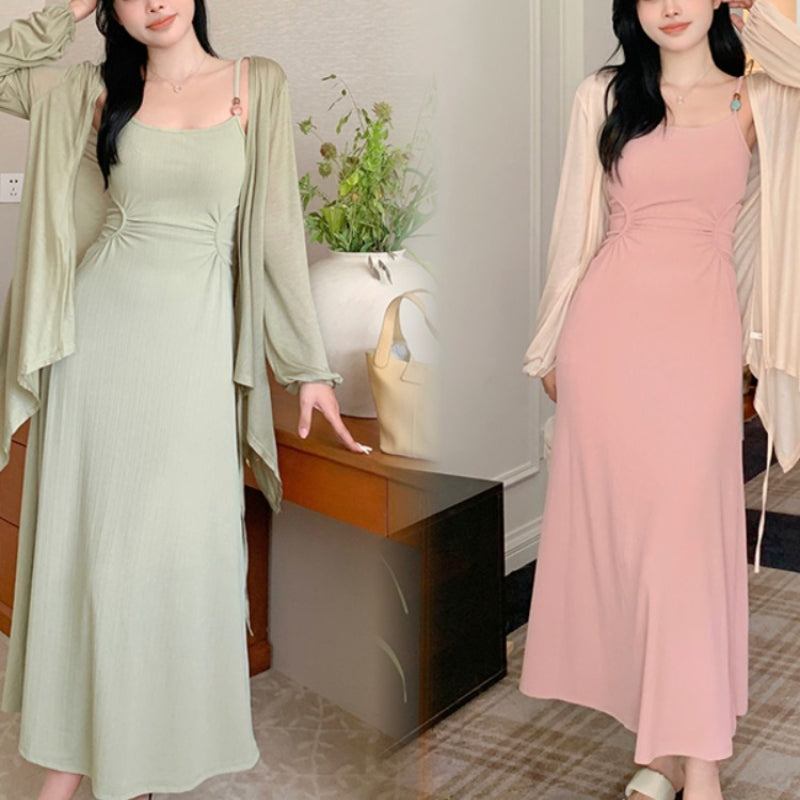 Sunscreen cardigan with suspender dress set two women's summer tops and skirts LL-375