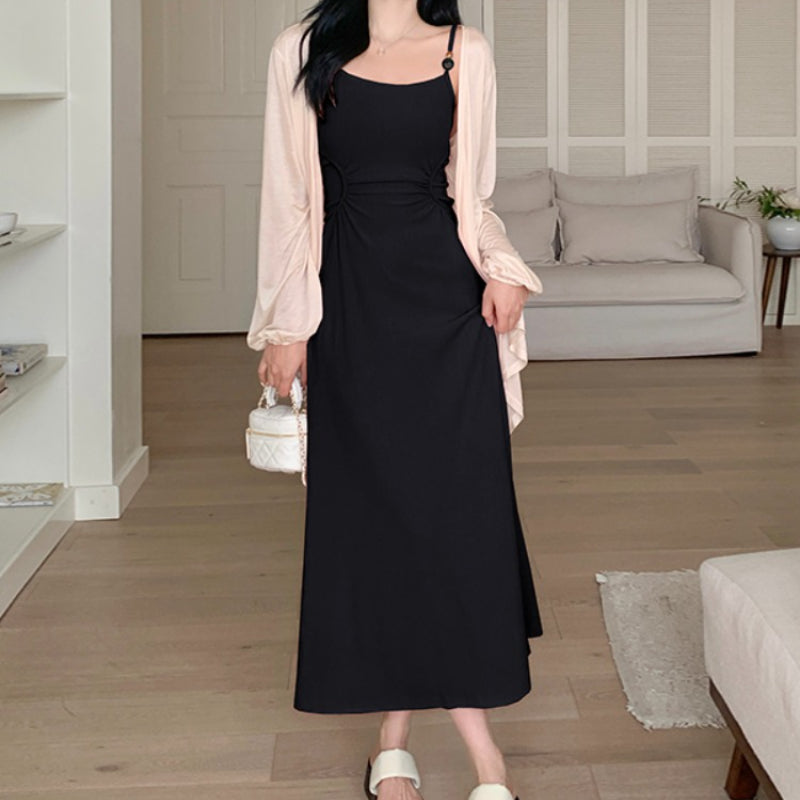 Sunscreen cardigan with suspender dress set two women's summer tops and skirts LL-375