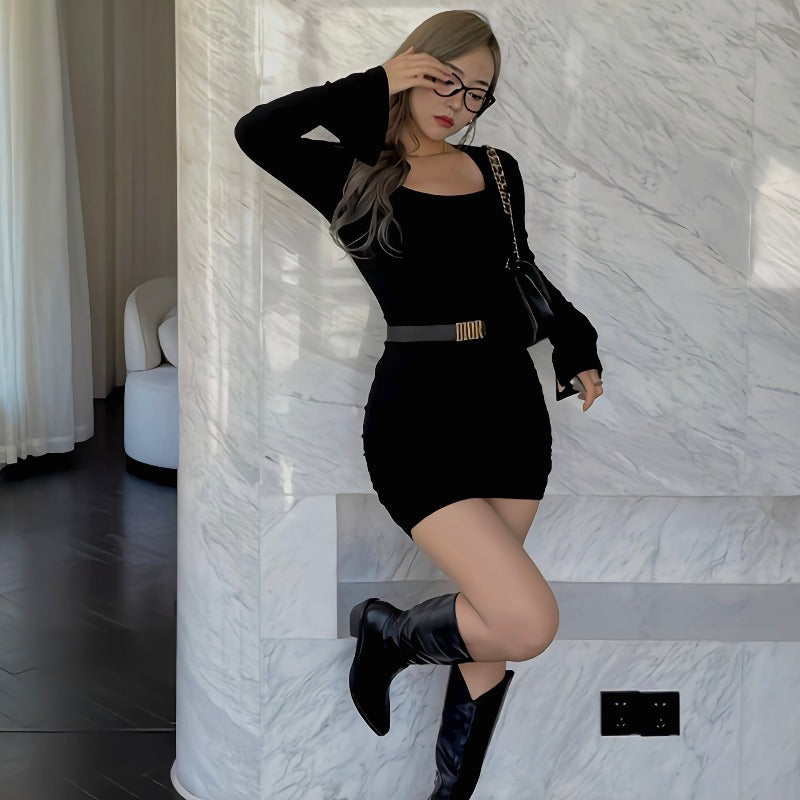 Mini dress sexy hip wrap look think 2color LL-012