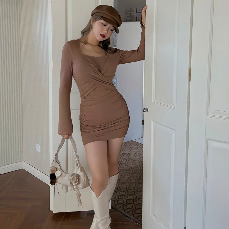 Mini dress sexy hip wrap look think 2color LL-012
