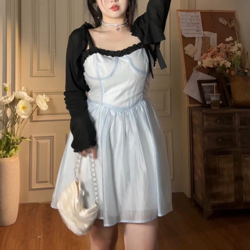 New summer blue dress stitching Irregular design Fairy style LL-069