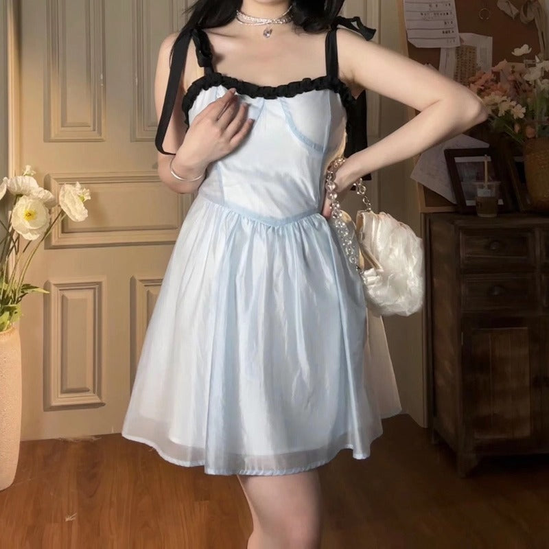 New summer blue dress stitching Irregular design Fairy style LL-069