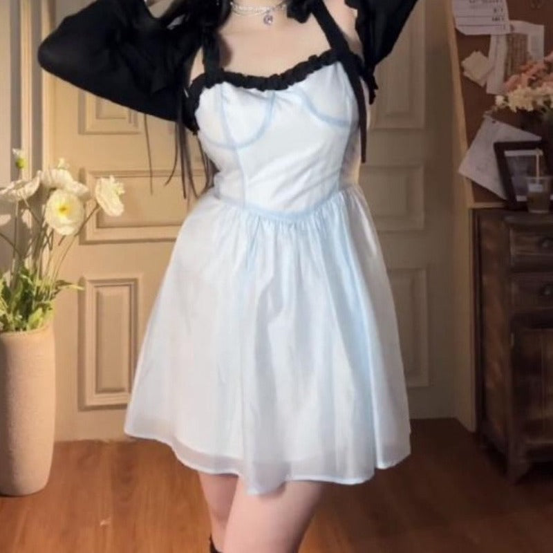 New summer blue dress stitching Irregular design Fairy style LL-069