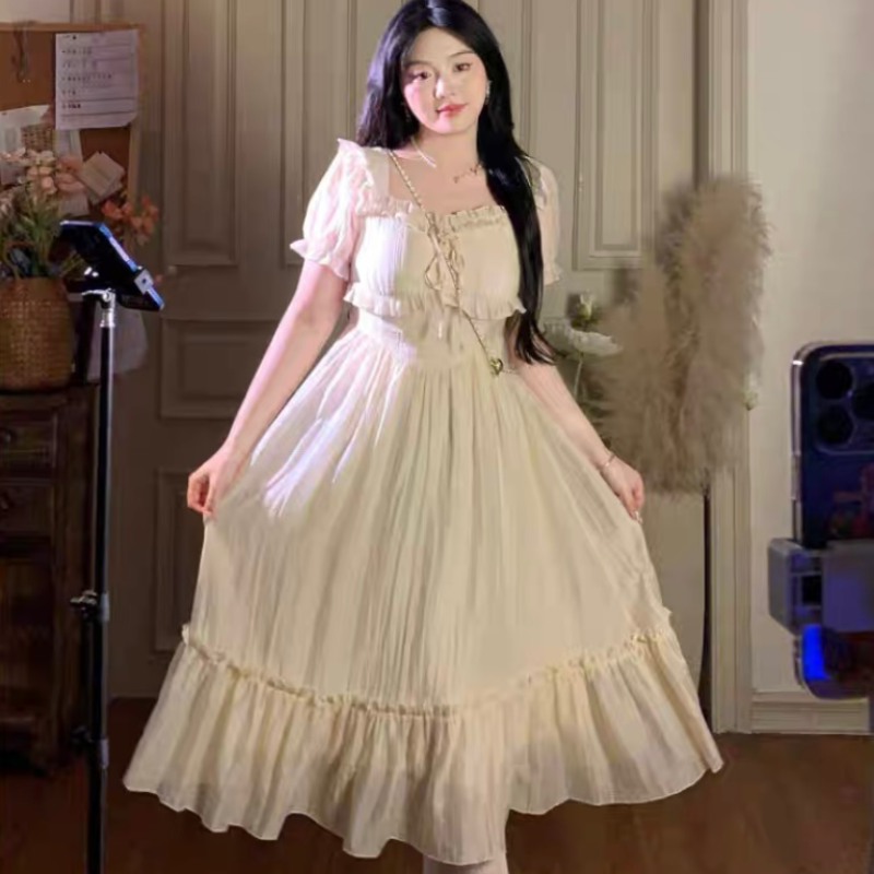 New summer dress stitching Irregular design sweet ruffles LL-060