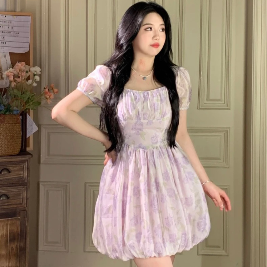 Summer fresh mini dress floral dress purple dress LL-094