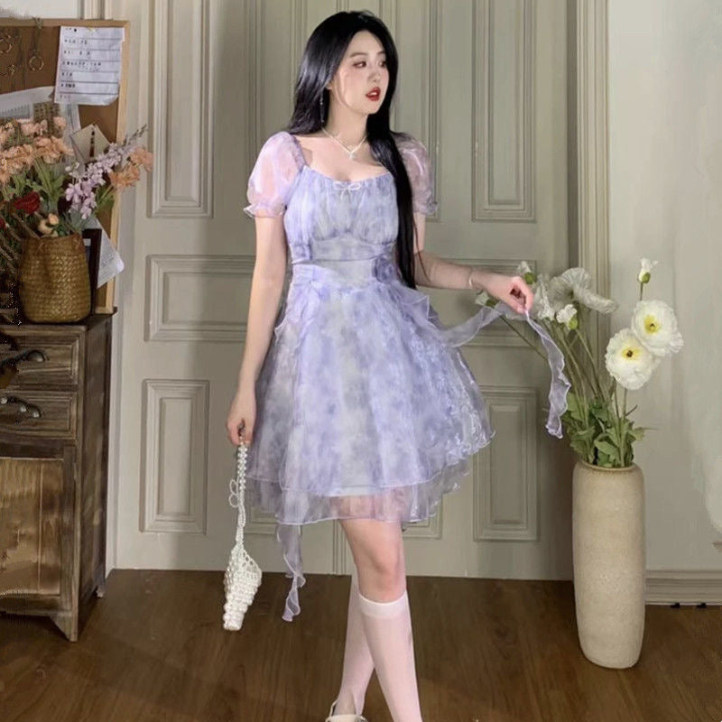 Floral dress summer dress mini dress irregular fairy style LL-129