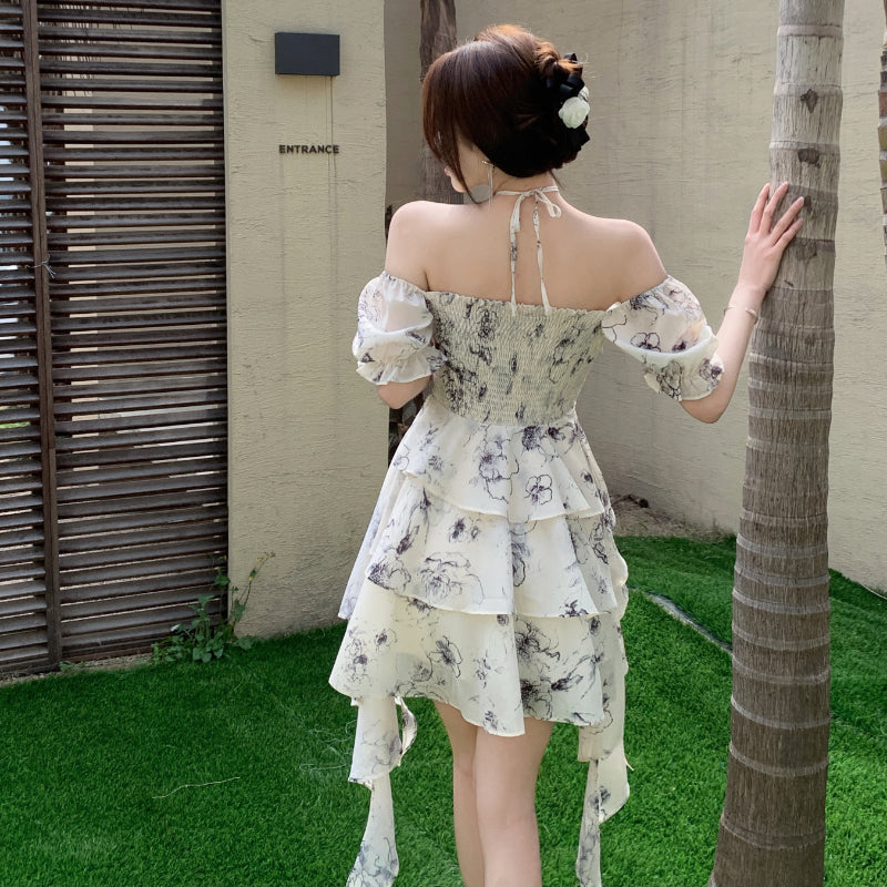 Floral dress female summer irregular fairy skirt female slim skirt LL-BYY-122