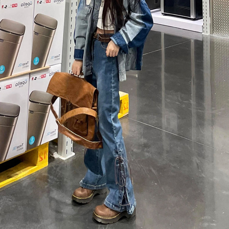 Micro Flare Split Jeans New INS Fashion Pants LL-133