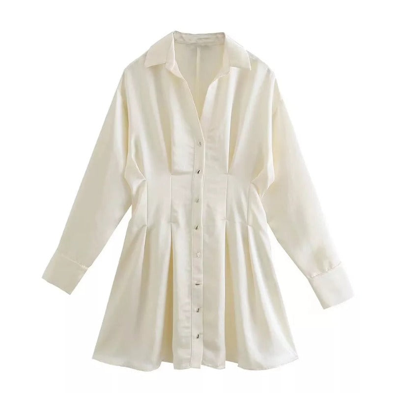 Long Sleeve Satin Mini Dress shirt dress LL-004