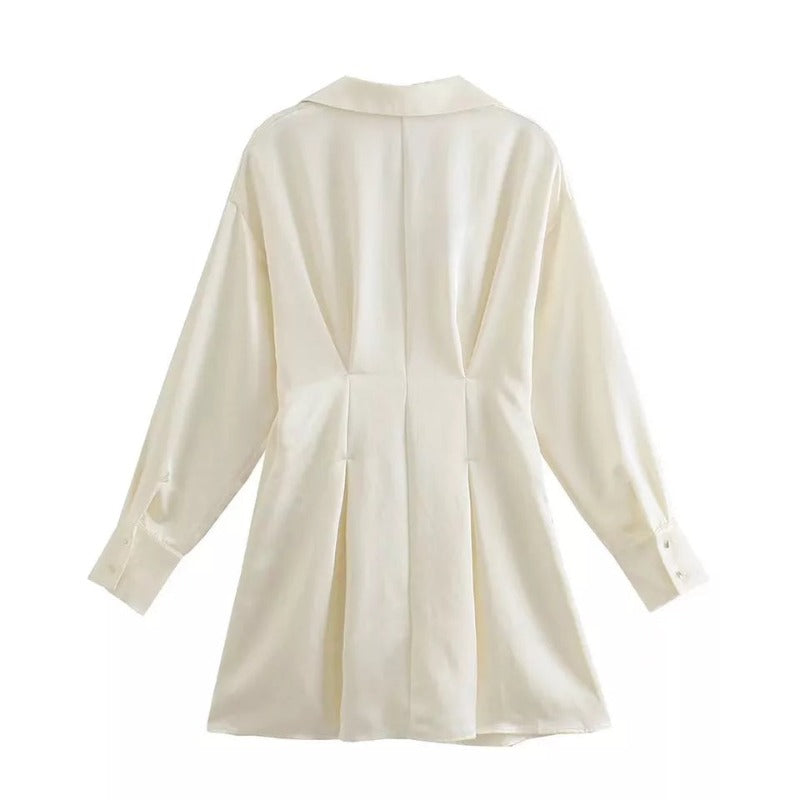 Long Sleeve Satin Mini Dress shirt dress LL-004