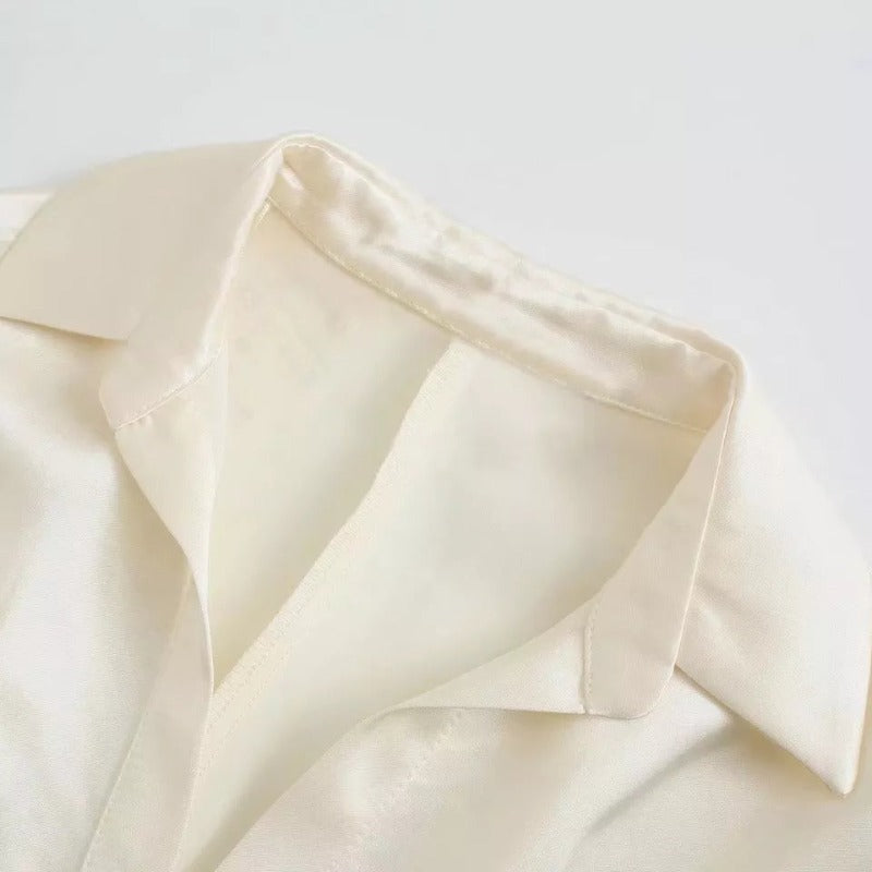 Long Sleeve Satin Mini Dress shirt dress LL-004
