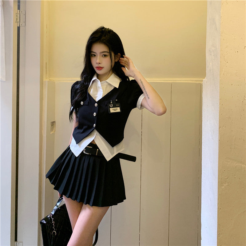 College style women's summer pleated skirt two-piece suit LL-BYY-111