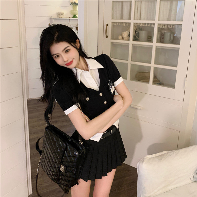 College style women's summer pleated skirt two-piece suit LL-BYY-111