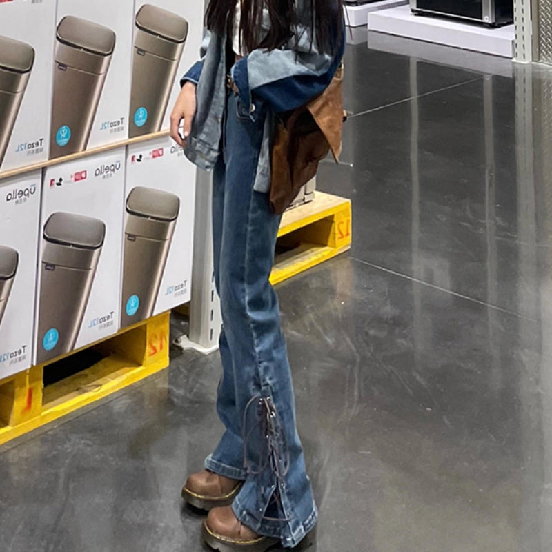 Micro Flare Split Jeans New INS Fashion Pants LL-133