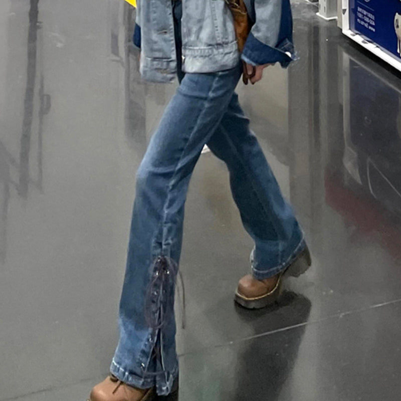 Micro Flare Split Jeans New INS Fashion Pants LL-133