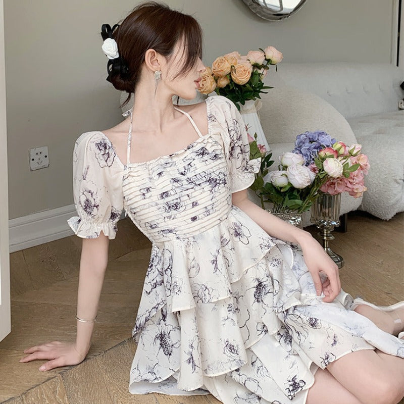 Floral dress female summer irregular fairy skirt female slim skirt LL-BYY-122