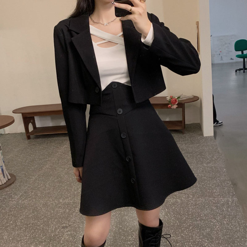 Short blazer, women's fashion suit, high-waisted skirt two-piece LL-576