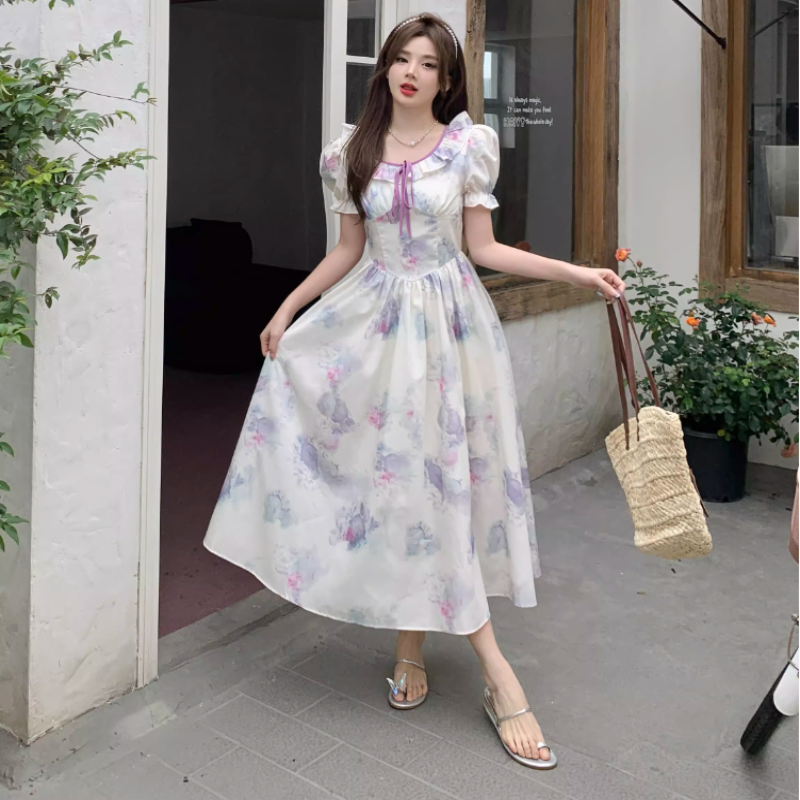 Flower dress long dress summer dress fresh plus size LL-BYY-157