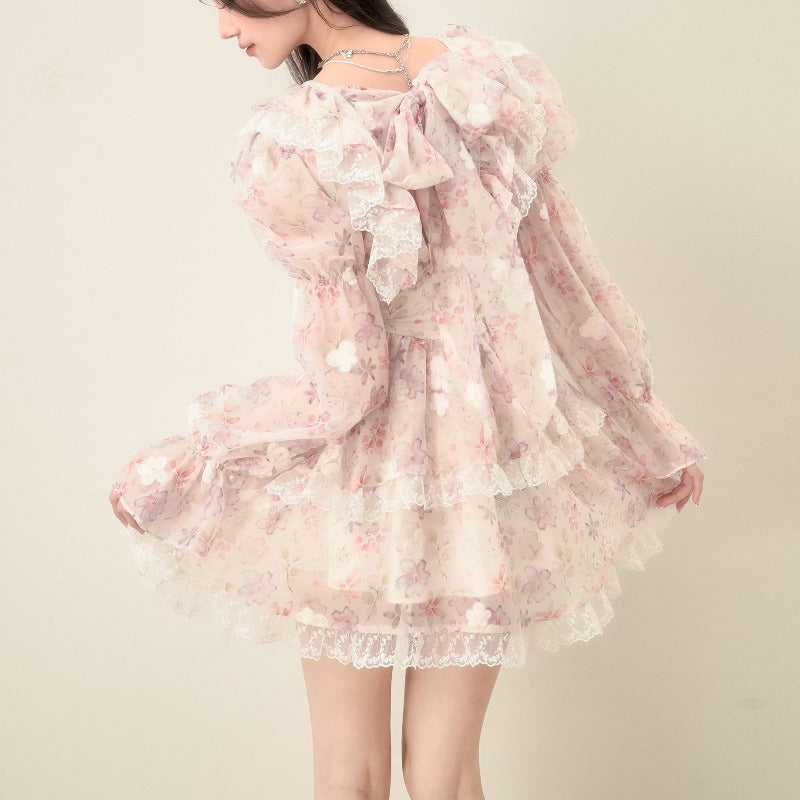 Summer dress flower dress  floral suspender cardigan fairy style LL-179