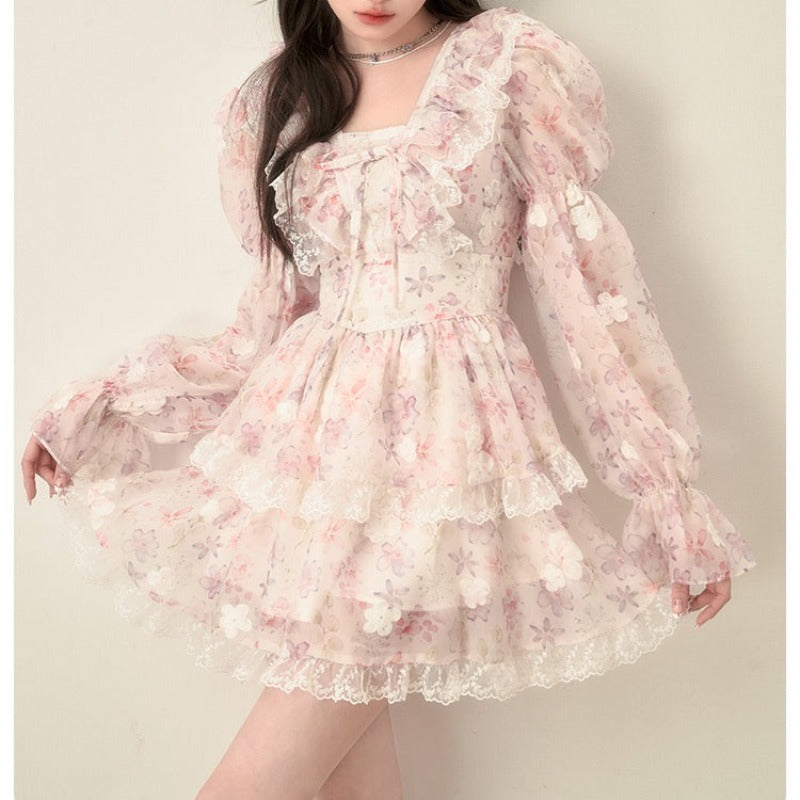 Summer dress flower dress  floral suspender cardigan fairy style LL-179