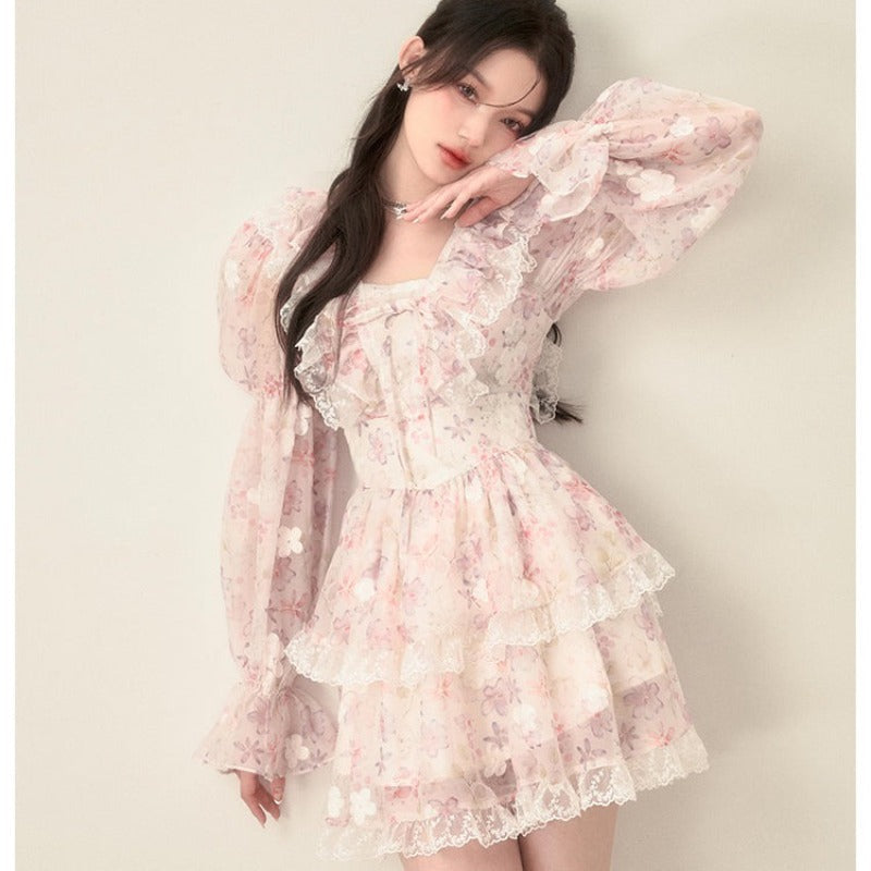 Summer dress flower dress  floral suspender cardigan fairy style LL-179