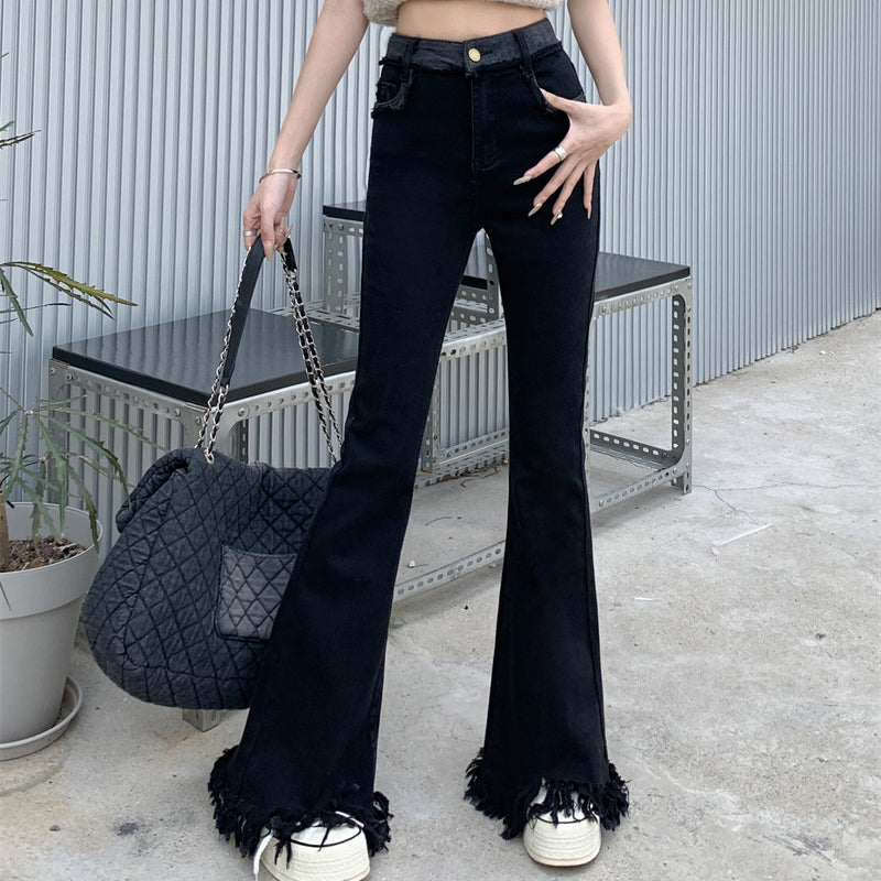 Retro Fur Edge Micro Flared Jeans Women's Spring/Summer Design Wide Leg Flare Pants LL-573