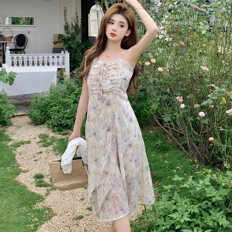 Large floral dress women's summer cardigan Slip dress two-piece suit LL-384