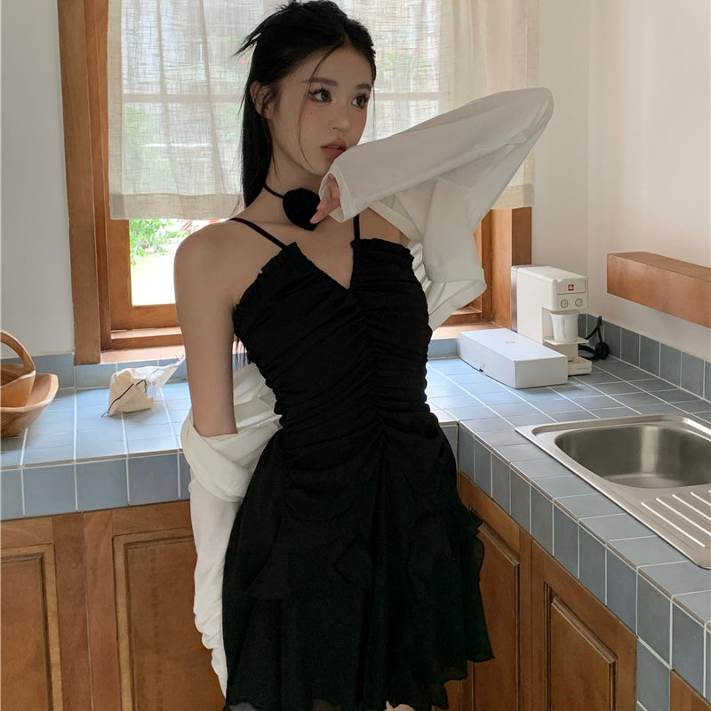 Sexy V-neck slip dress woman Qiu Chun wants to slim and show thin A-line skirt LL-568