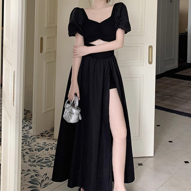 Temperament Sexy French Black Dress Women's Summer 2023 Dress Bubble Sleeves LL-522