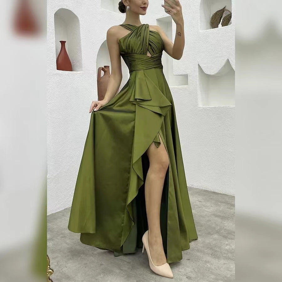 Sexy sleeveless silk dress slit prom dress LL-711