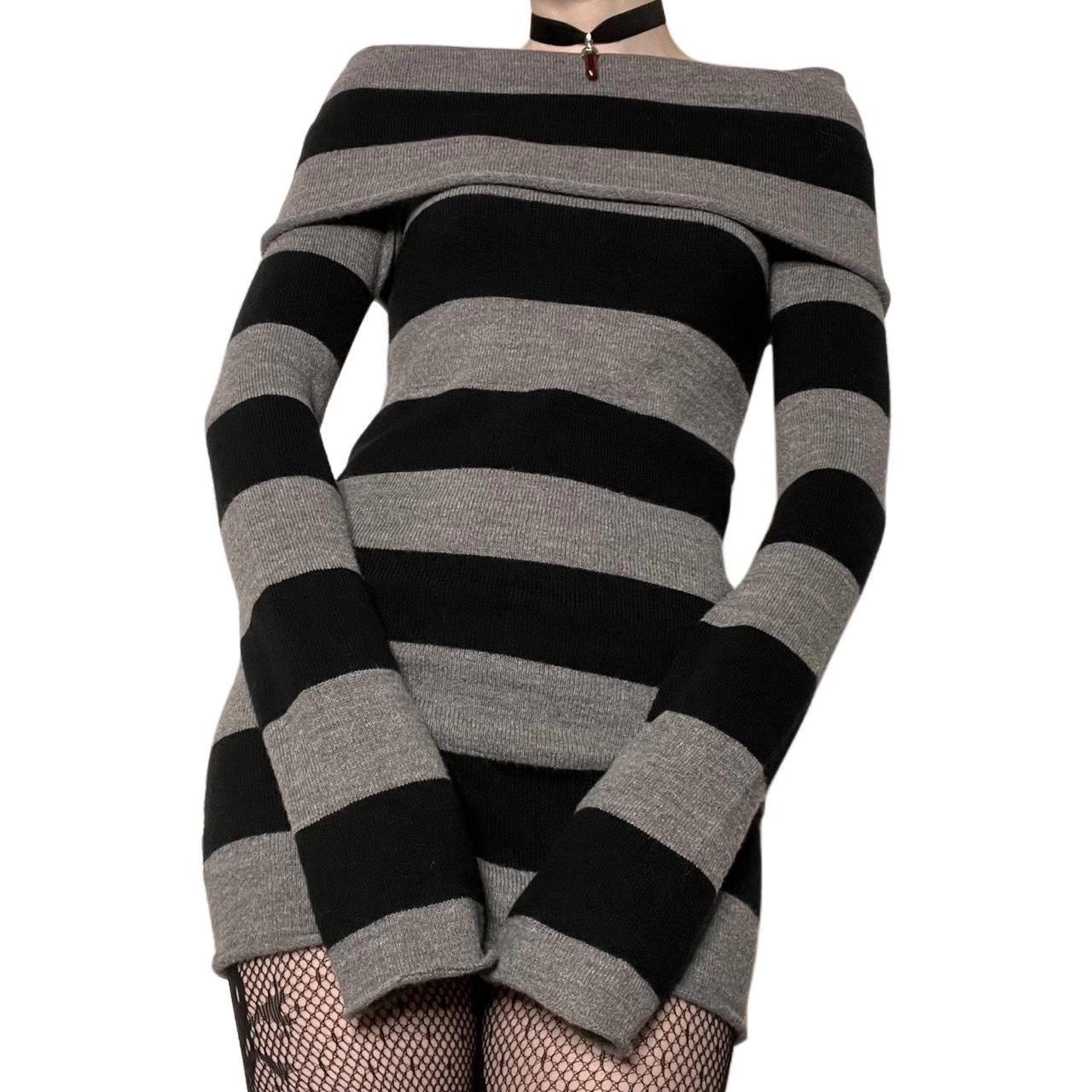 2023NEW STRIPE OFF SHOULDER SWEATER DRESS LL-680