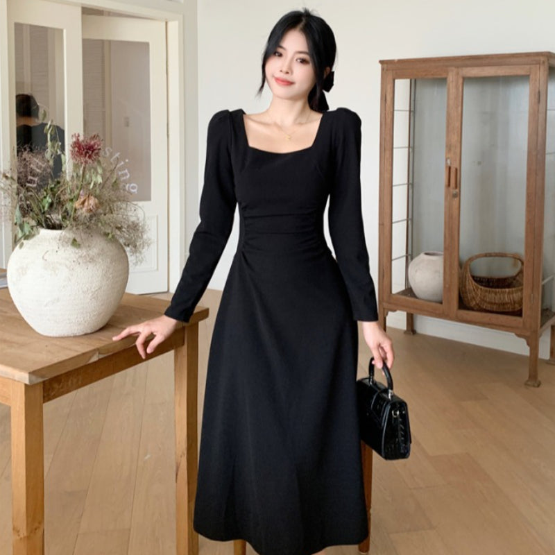 2023 Autumn Women's Dress French Style Black A-line Skirt LL-654