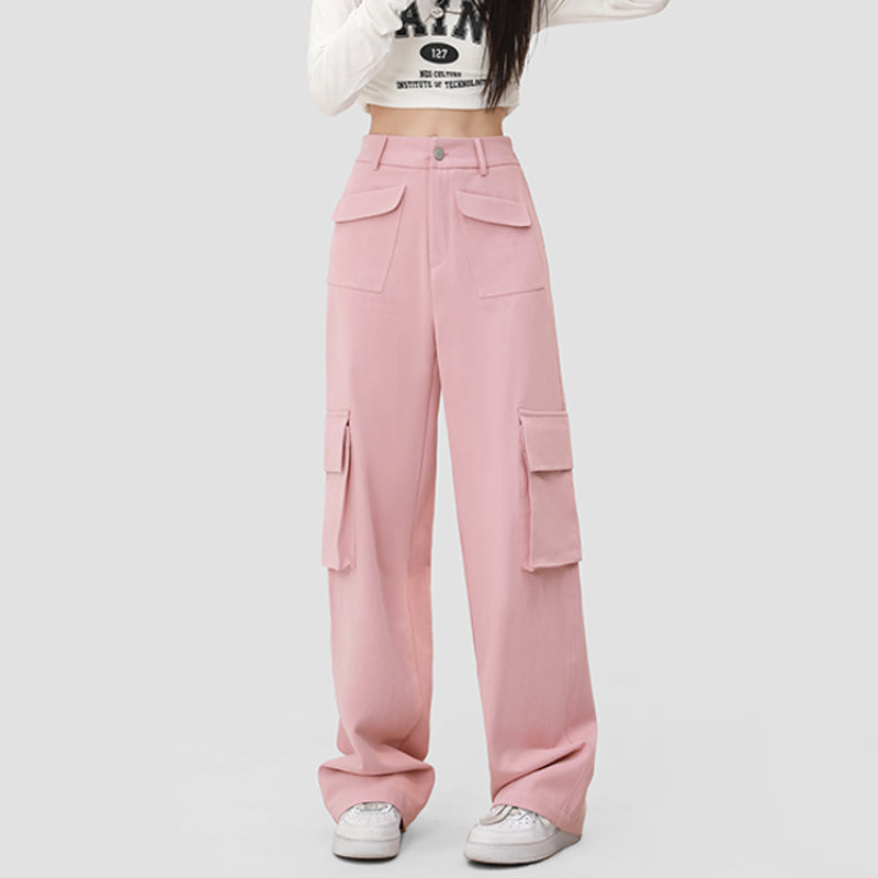 Workwear pants for women Spring and Autumn loose fitting American sweet cool straight tube casual pants high street large size wide leg pants LL-577