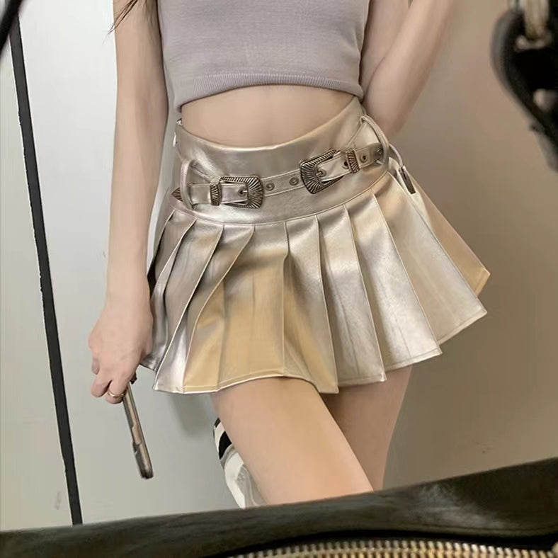 Silver Y2K skirt sexy cute wind metal belt LL-677