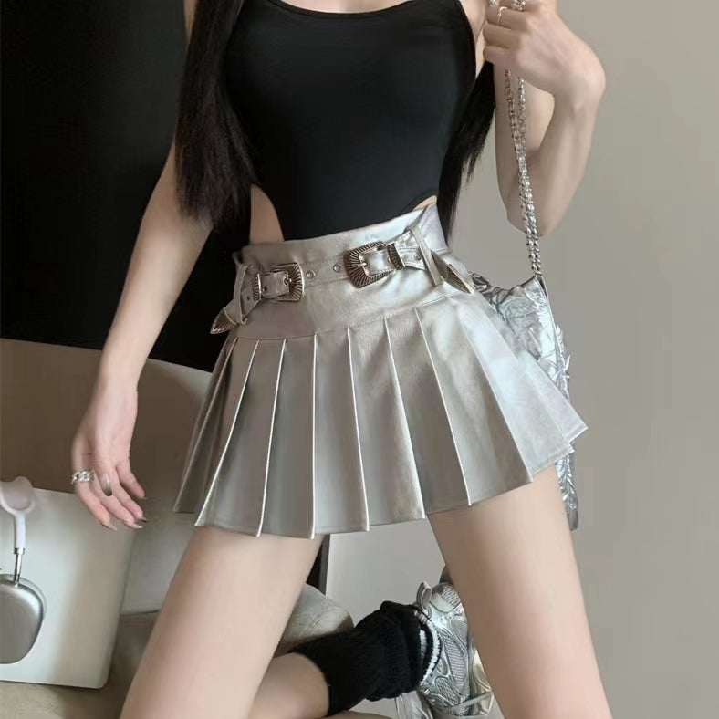 Silver Y2K skirt sexy cute wind metal belt LL-677